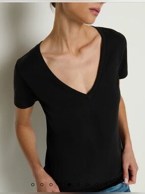 NATION LA Organic Pima Cotton V-Neck Tee – Black – Size Small